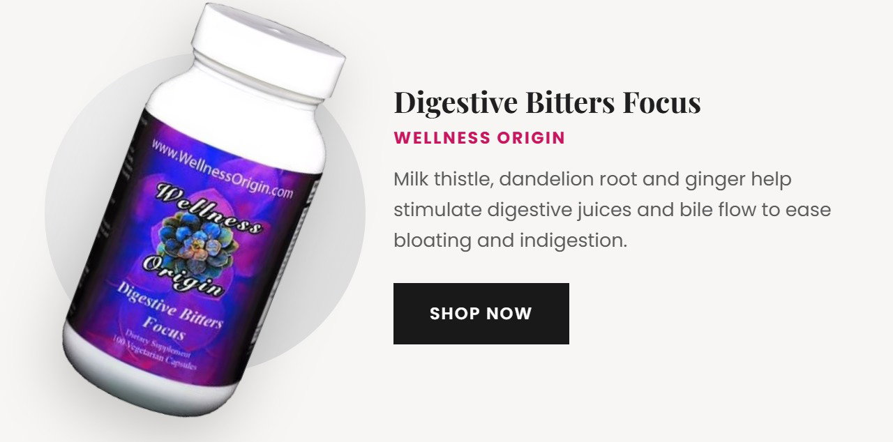 Wellness Origin Digestive Bitters Focus | Organic Herbal Supplement for a Strong Digestive System, 100 capsules