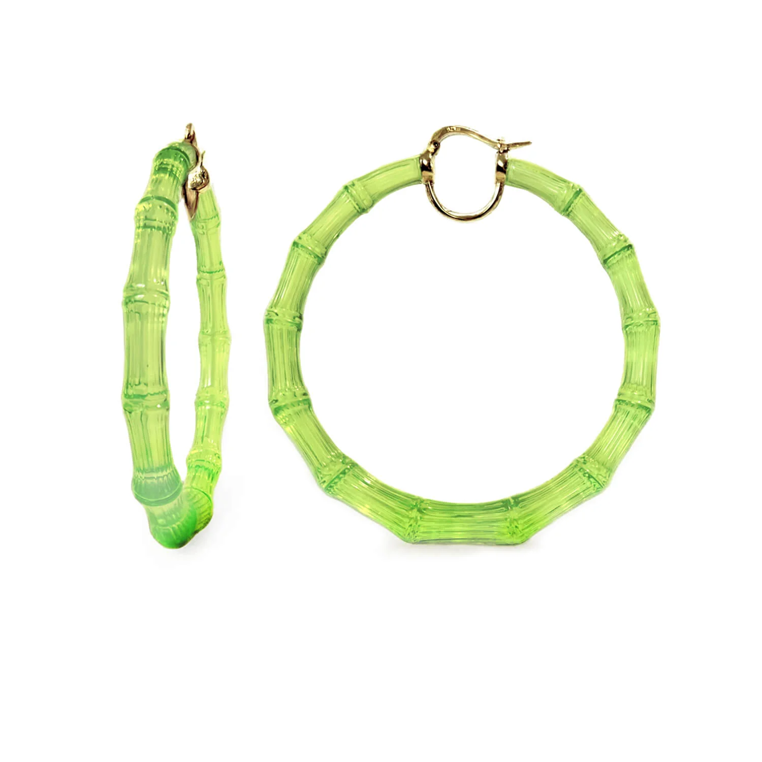 Image of XL Lime Green Lucite Bamboo Hoop Earrings
