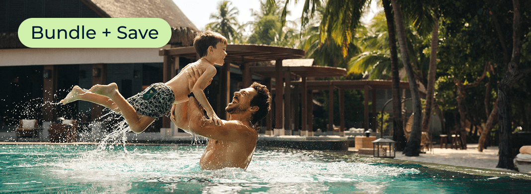 Father and son in pool