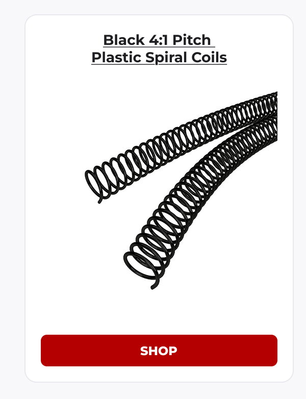 Black 4:1 Pitch  Plastic Spiral Coils