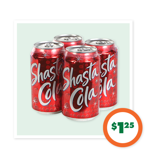 $1.25 4-ct. Shasta Cola, 12-oz.