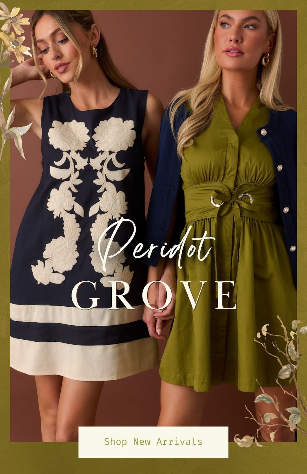 "Peridot Grove. Shop new arrivals."