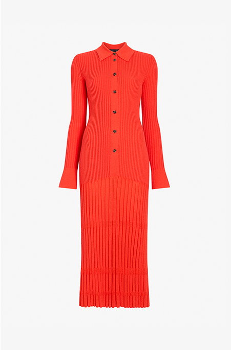 Rosario Dress in Textured Merino Wool in Orange