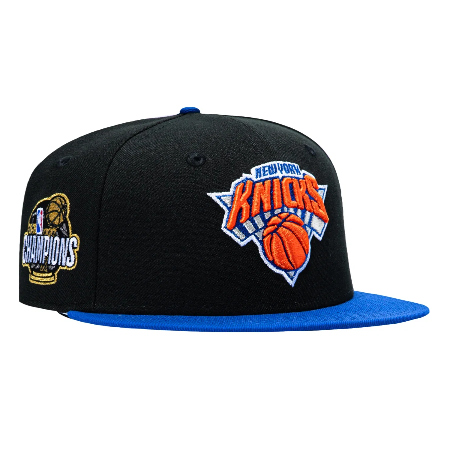 Image of New Era 59Fifty New York Knicks 2026 NBA Champions Patch Hat - Black, Royal