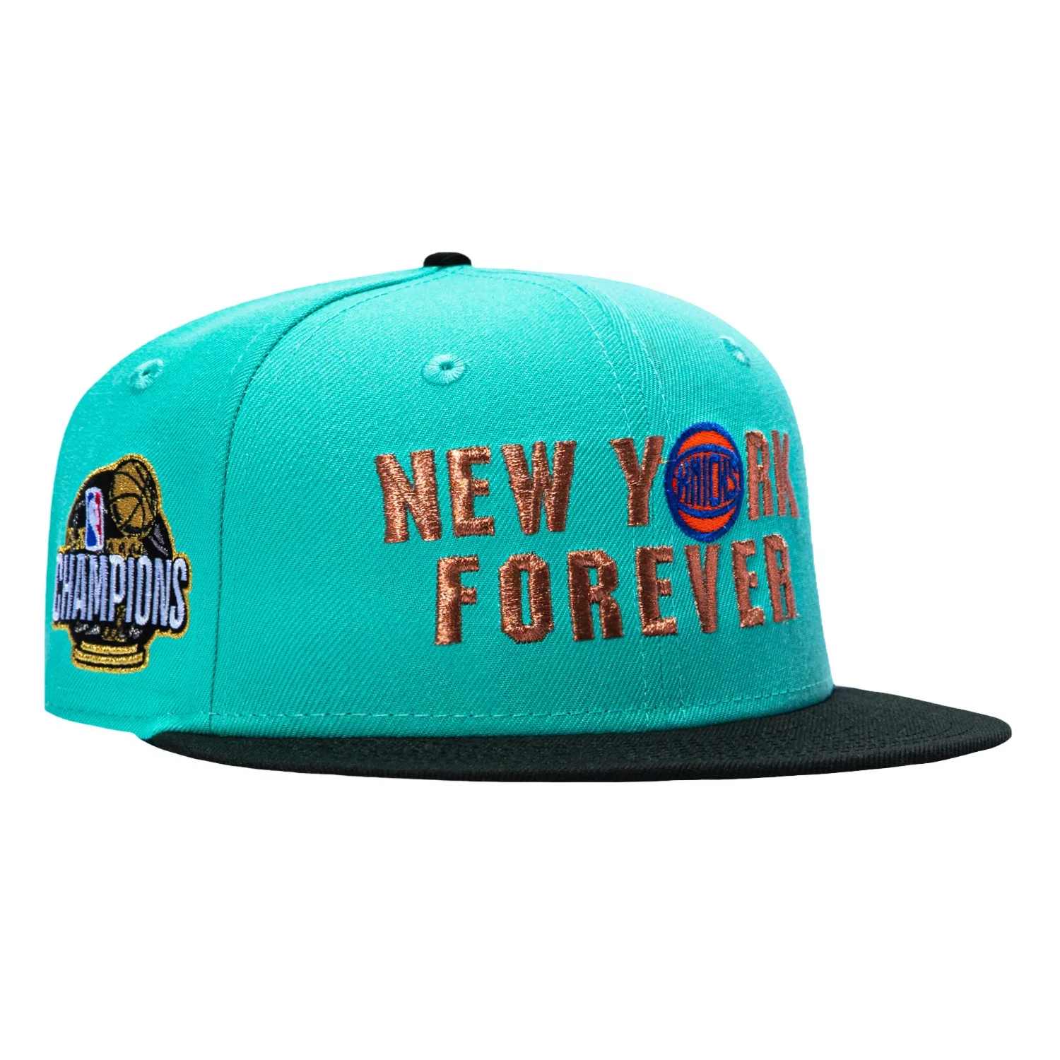 Image of New Era 59Fifty New York Knicks 2026 NBA Champions Patch New York Forever Hat - Mint, Black