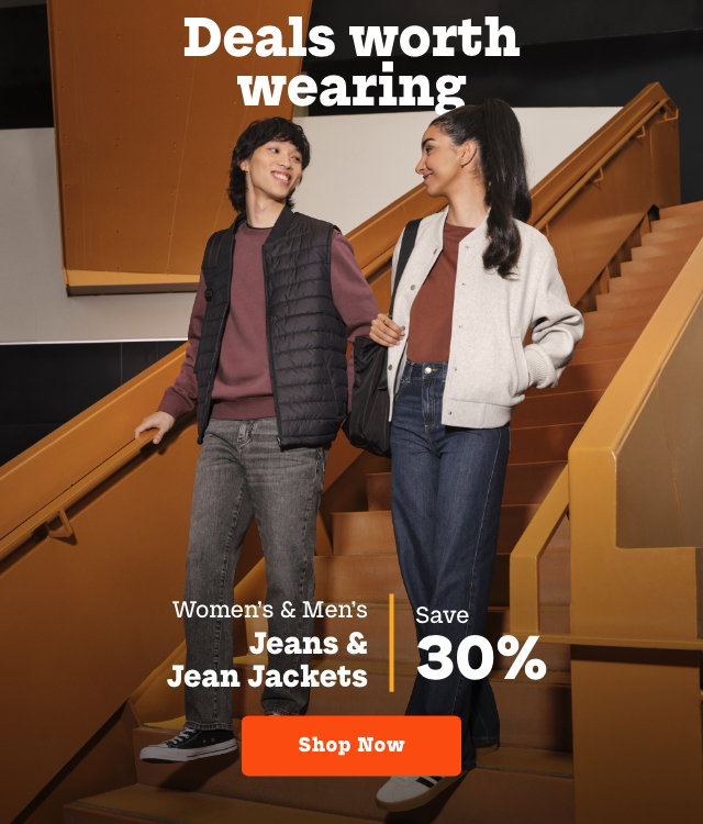 Women's + Men's Jeans + Jean Jackets Save 30%