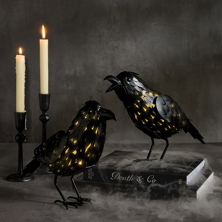 Metal Crow Lantern, Set of Two