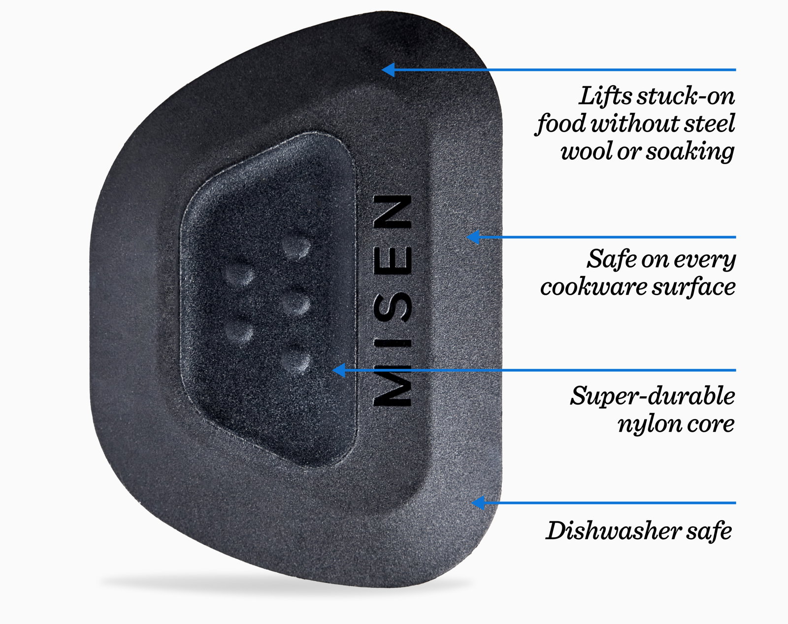Lifts stuck-on food without steel wool or soaking