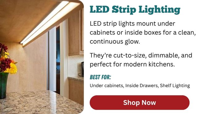 TapeEven-LED, Low-voltage linear LED tape for that soft glow vibe. Undershelf lighting Undercabinet lighting Even under Furniture