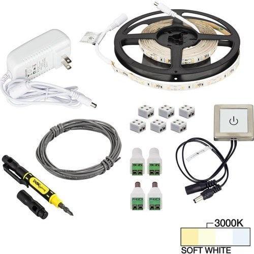 Task Lighting L-RTDK-16-30, 16 Foot Length Radiance illumaLED Tape Light Kit including Touch Dimmer, Power Supply, Cable, and Connectors, 12V/24W, 3000K Soft White