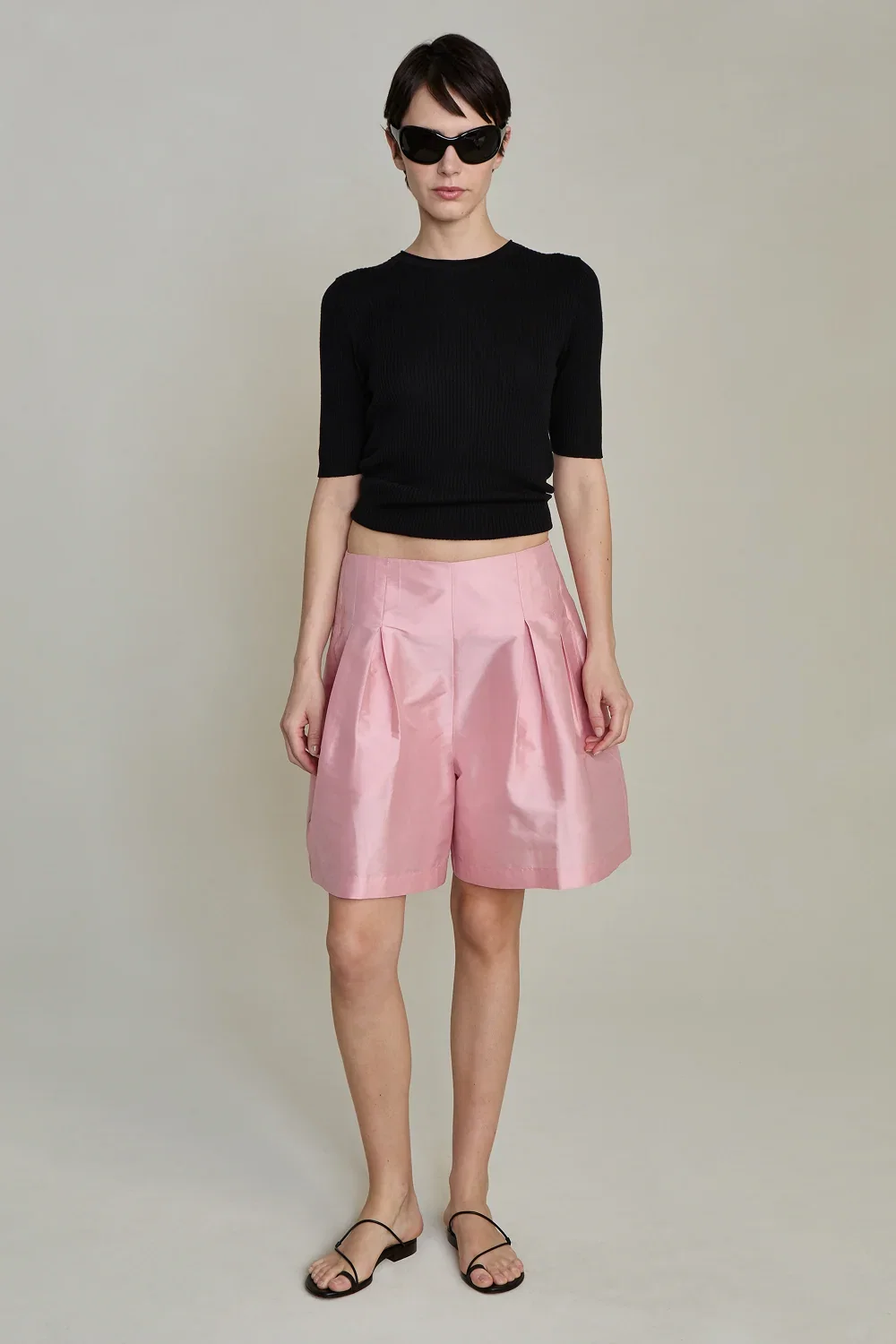Image of Techno Taffeta Long Shorts Rose