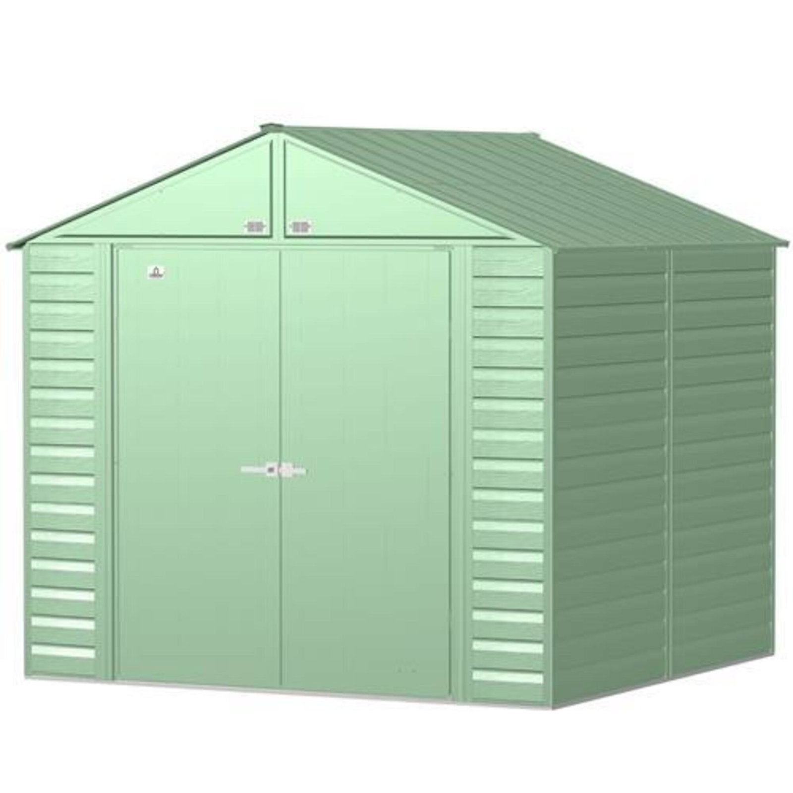 Arrow Select 8x8 ft Metal Storage Shed, Sage Green Steel Outdoor Shed Kit with Lockable Double Doors, Durable Backyard Storage for Tools, Lawn Equipment & Patio Gear, Model # SCG88SG