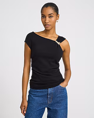 Asymmetrical Gold Hardware Ruched Sweater Tank