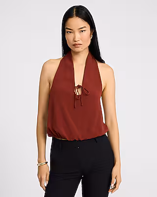 Halter V-Neck Tie Front Keyhole Bubble Tank