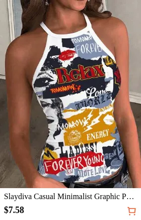 Slaydiva Casual Minimalist Graphic Print Women's Tank Top, Suitable For Summer Street Y2K