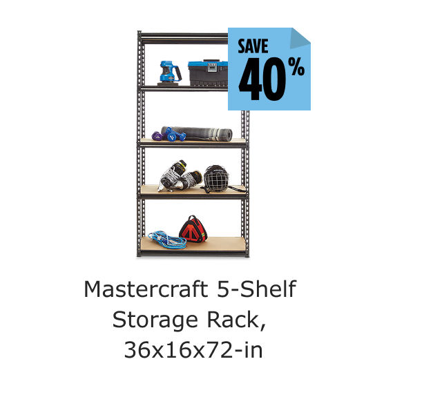 Save 40%. Mastercraft 5-Shelf Storage Rack, 36x16x72-in.