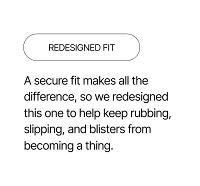 Redesigned Fit - Keeps rubbing, slipping, and blisters at bay.