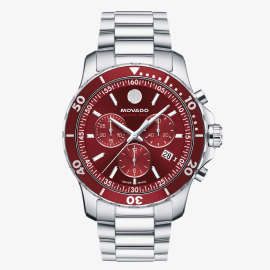 Movado Men's Series 800 Chronograph Deep Red Sunray Dial White Stainless Steel 42mm Watch 2600194