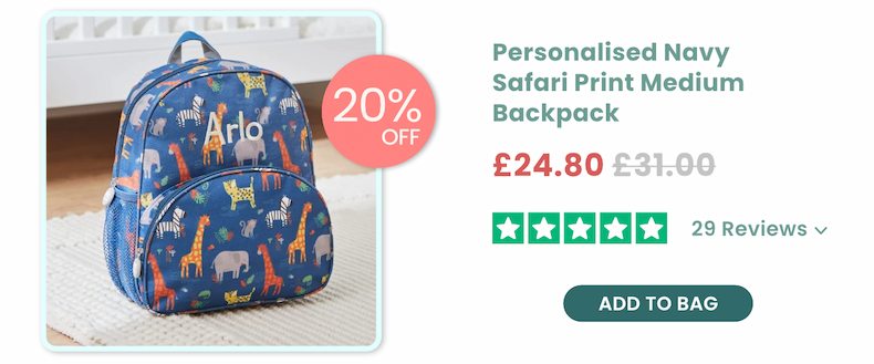 Personalised Navy Safari Print Medium Backpack
