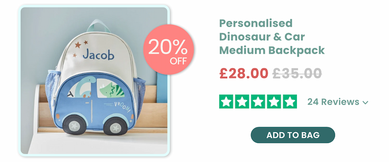 Personalised Dinosaur & Car Medium Backpack