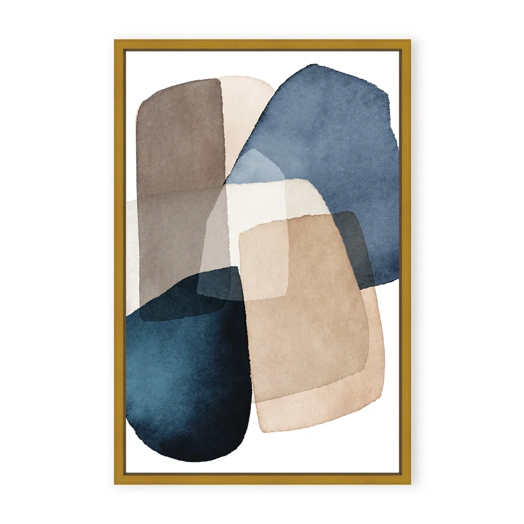 Abstract Blue Brown Blocks by  - Picture Frame Painting on Paper