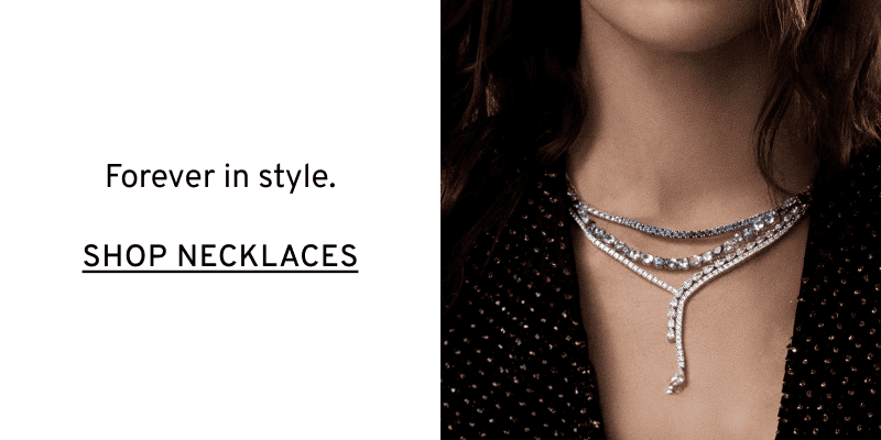 Layered blue and diamond necklaces. Forever in style. Click to Shop Necklaces