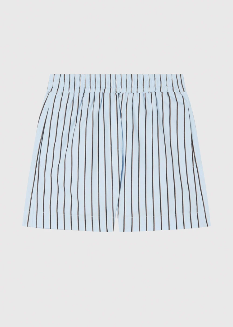 Blue Cotton Poplin Stripe Short