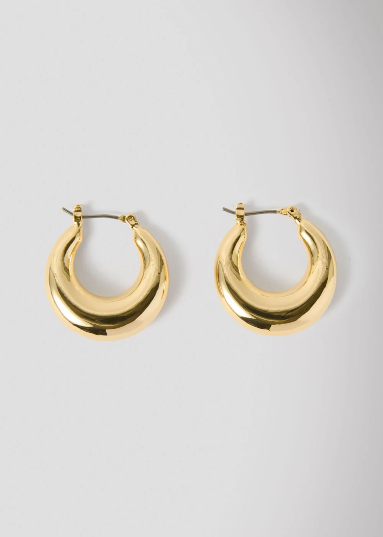 Gold Curved Chunky Hoop Earring
