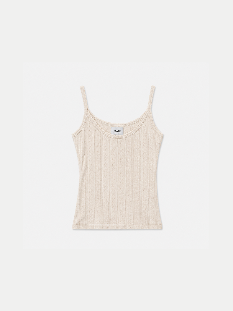 Organic Pointelle Tank in Heather Oat