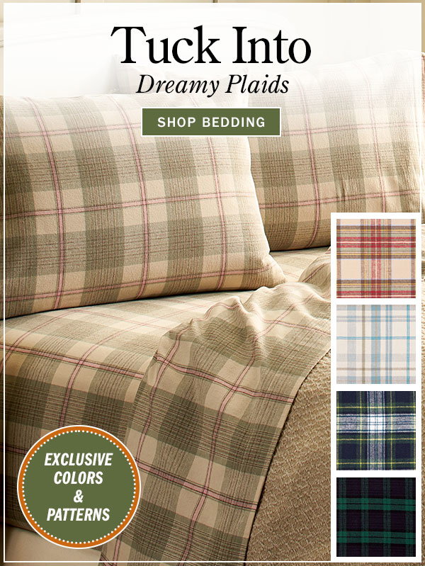 Tuck Into Dreamy Plaids. Exclusive Colors & Patterns. Shop Bedding. Yarn-Dyed Plaid Portuguese Cotton Flannel Sheet Set
