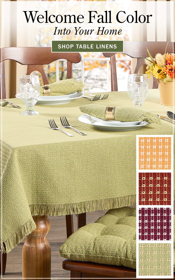 Welcome Fall Color Into Your Home. Shop Table Linens. Mountain Weave Cotton Tablecloth