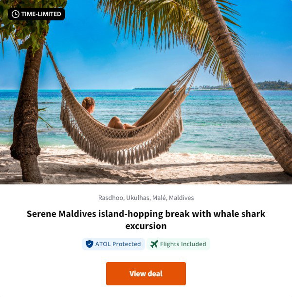Serene Maldives island-hopping break with whale shark excursion