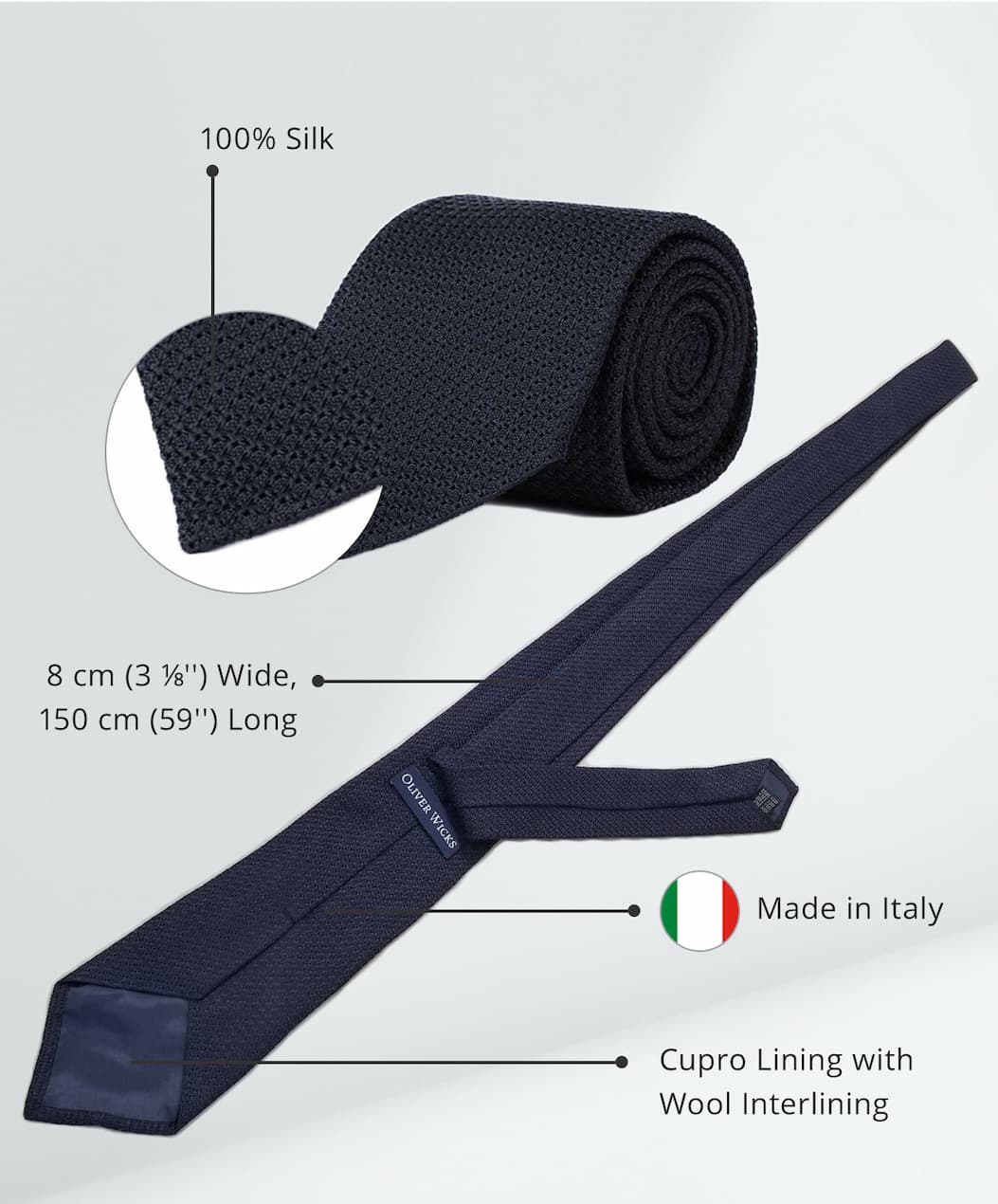 Pure silk, made in Italy 