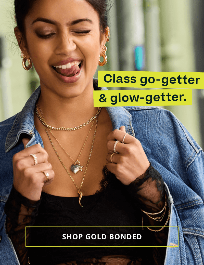 Gold chains & ear stack with pendants. Class glow-getter. Click here to shop gold bonded