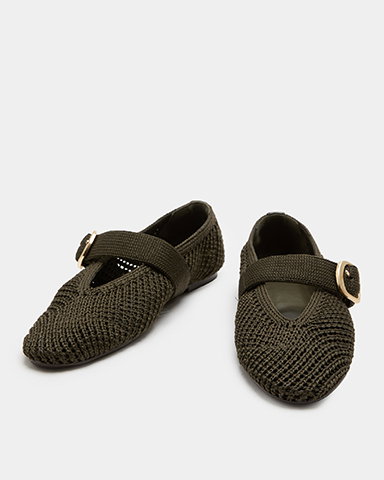 Olive Buckle Flat Mary Jane Ballet Pumps