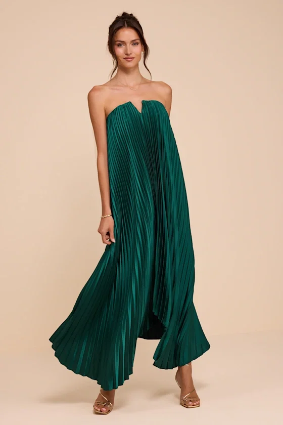 Image of Daylen Emerald Satin Shift Maxi Dress