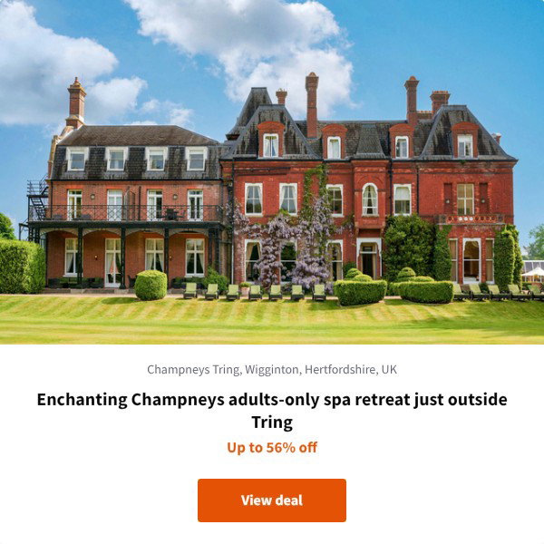 Enchanting Champneys adults-only spa retreat just outside Tring