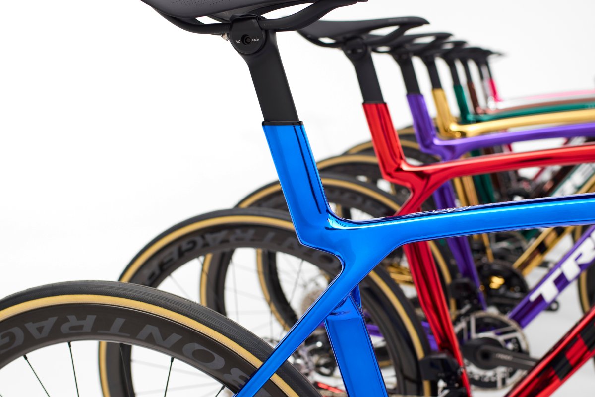 An array of Project One custom-painted Domane frames in different colorways
