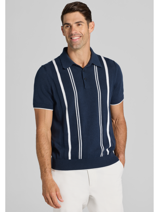 Jos. A. Bank Tailored Fit Retro Striped Sweater Polo