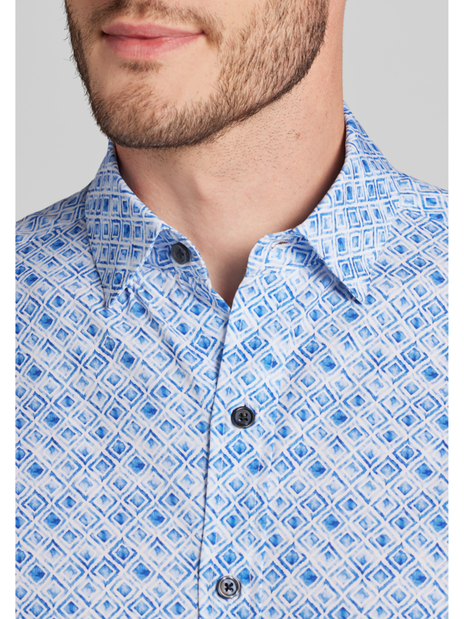 Traveler® COOL<i>MOTION</i> Tailored Fit Ombre Diamond Short Sleeve Button Up Shirt