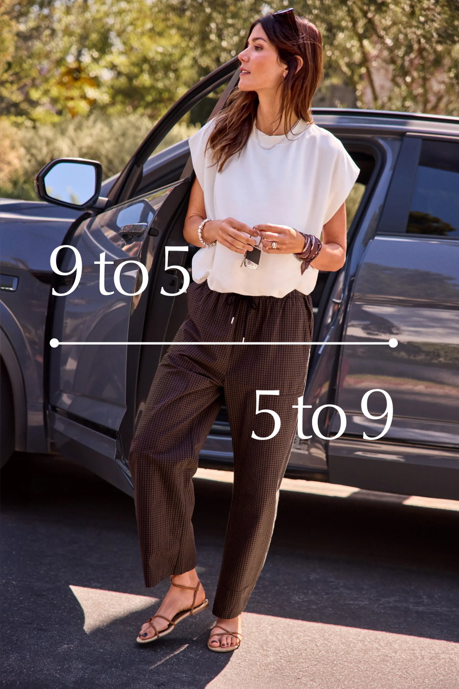 9-5 | 5-9. Image of model standing in great fashion from EVEREVE. 