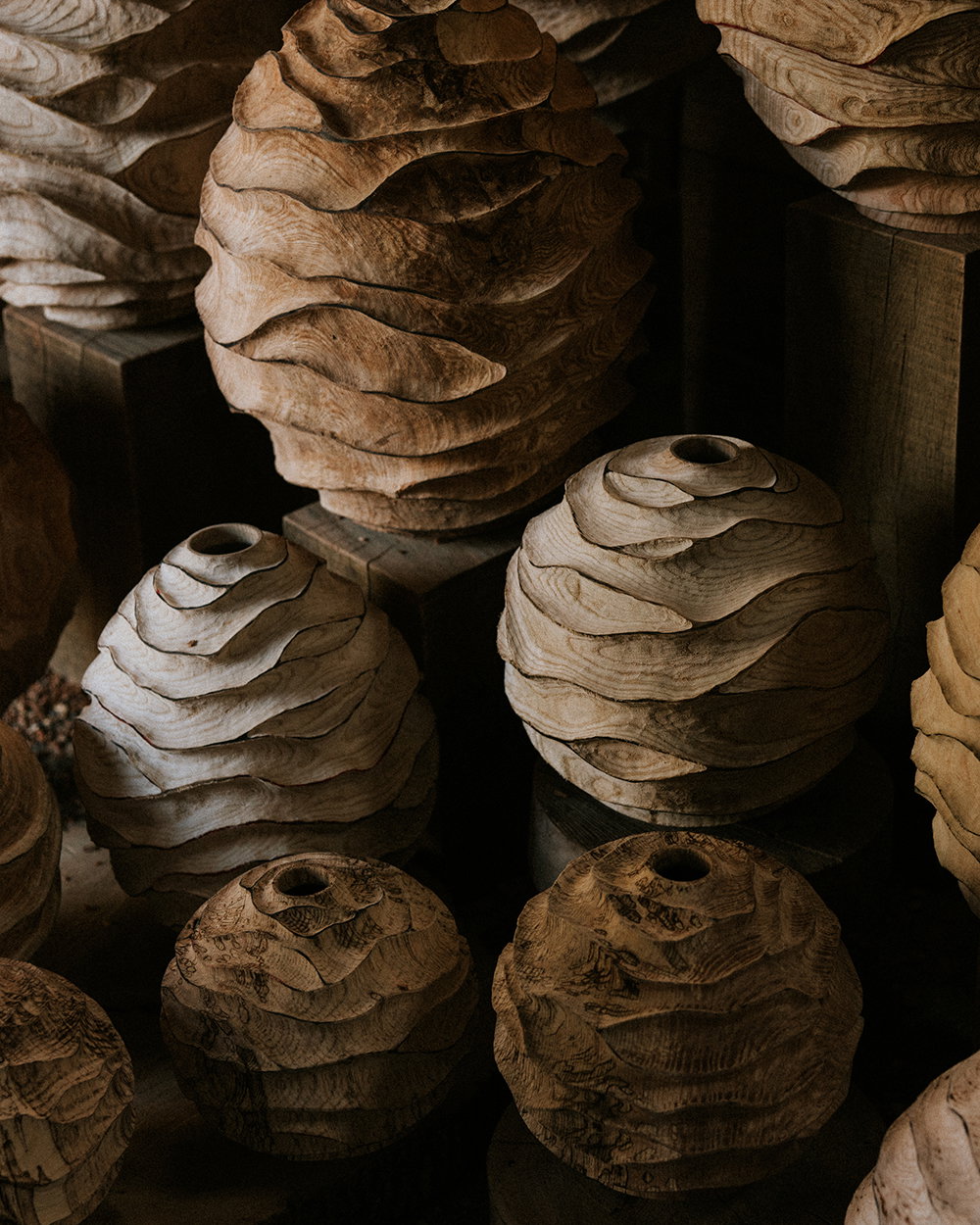 Examples of Oliver Chalk's wooden vases