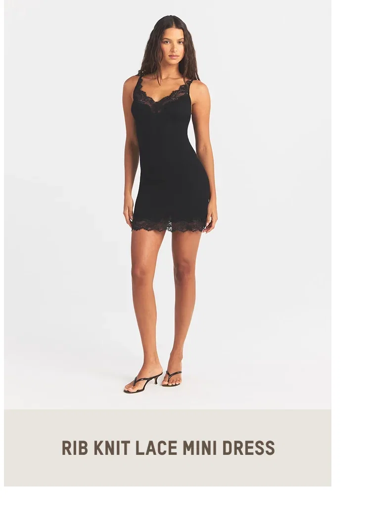 RIB KNIT LACE MINI DRESS