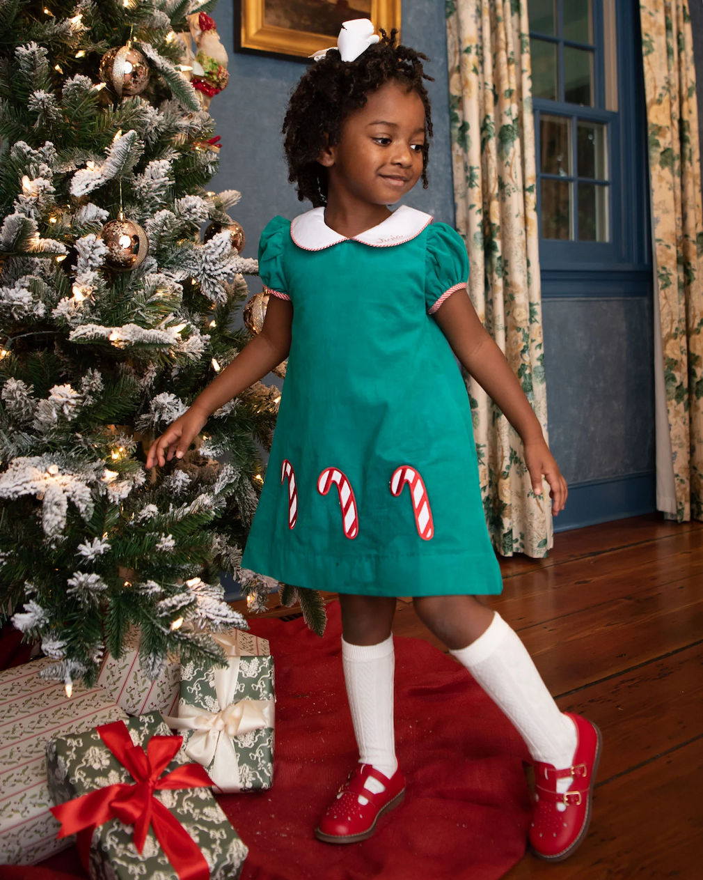Candy Cane Applique Corduroy Dress