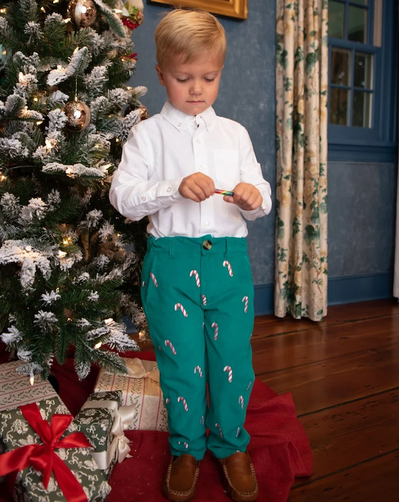 Candy Cane Embroidered Corduroy Pants