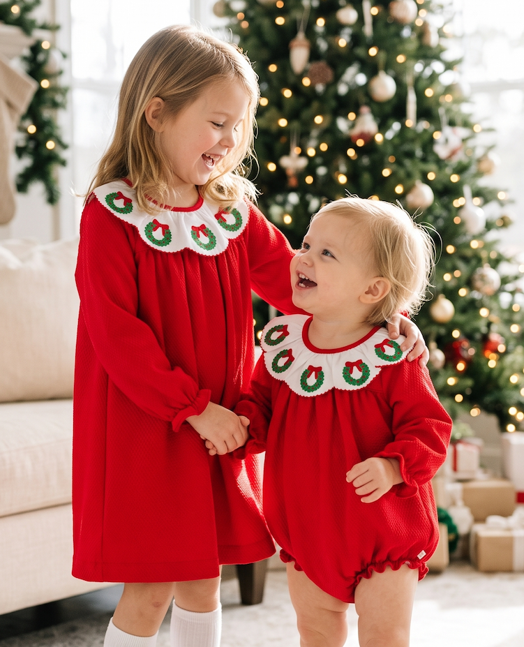 Red Wreath Embroidered Scallop Collar Collection