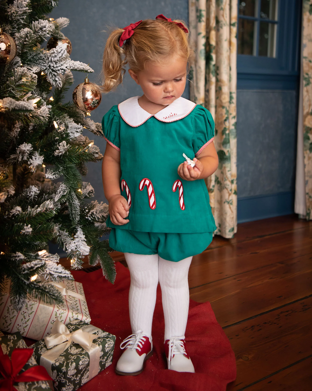 Candy Cane Applique Corduroy Bloomer Set
