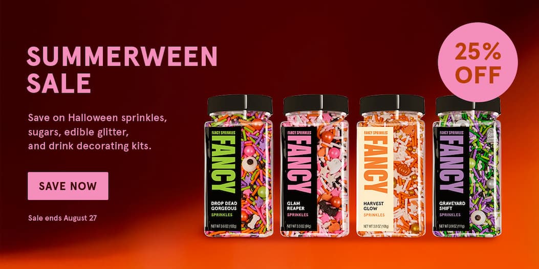 Summerween Sale - Up to 25% off Halloween sprinkles, sugars, edible glitter, and drink decorating kits 