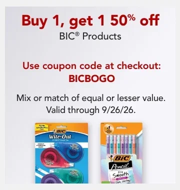 bogo 50% all bic products
