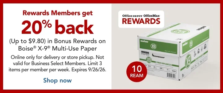 20% back in bonus rewards on boise x9 paper online only